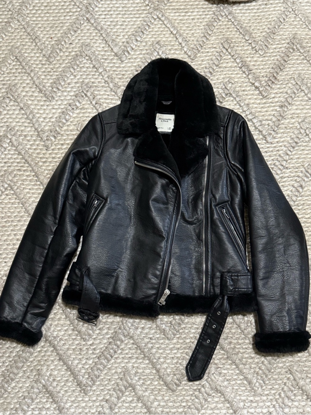 Abercrombie & Fitch Black Faux Shearling Moto Jacket